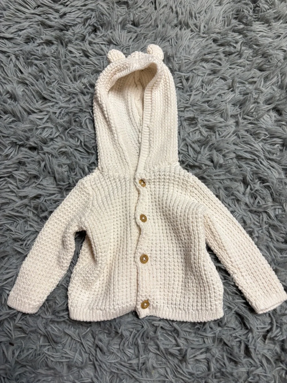 Carter's Cream Knit Hooded Baby Cardigan with Bear Ears